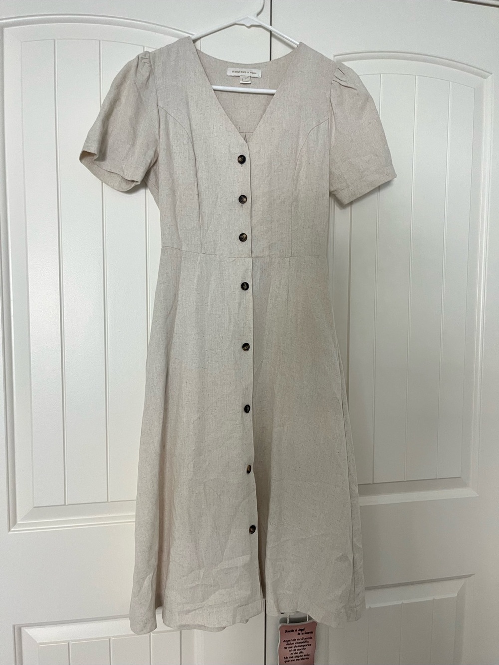 Monteau Cream Button-Front V-Neck Midi Dress